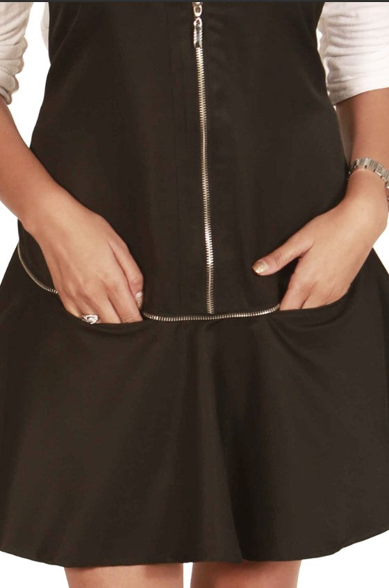 STYLIST VINTAGE FRONT ZIPPER DRESS APRON BLACK ONE SIZE #140