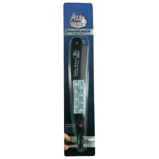 THE SHAVE FACTORY STRAINGHT RAZOR  WHITH 5 BLADES -BLACK #TSF-103