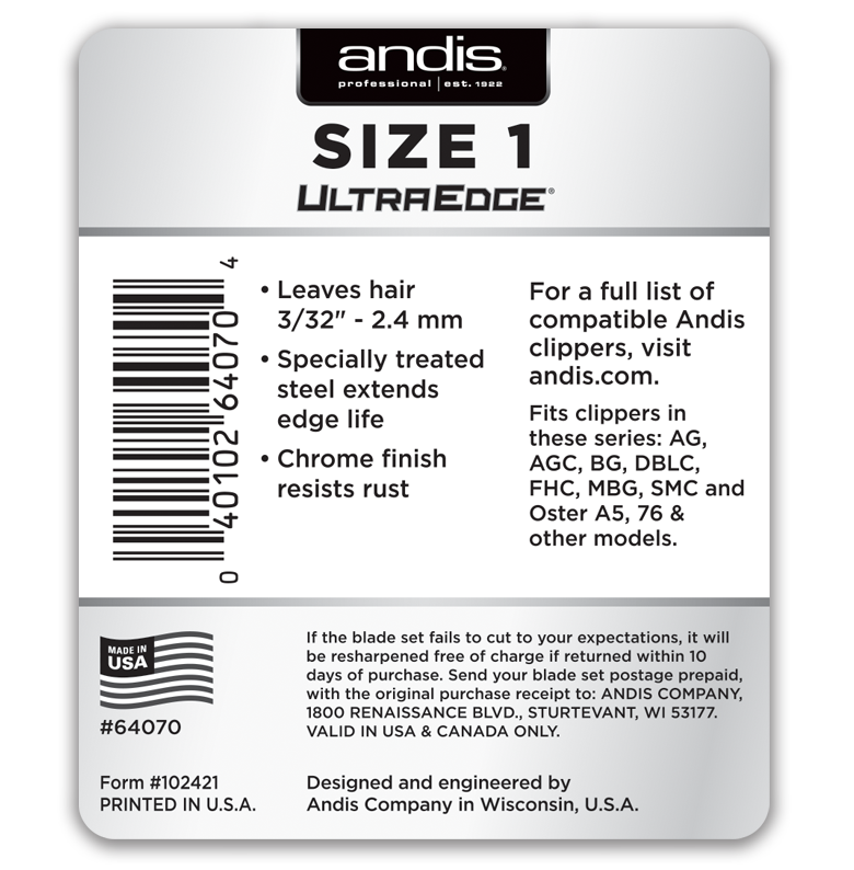 ANDIS ULTRAEDGE DETACHABLE BLADE, SIZE 1 #64070