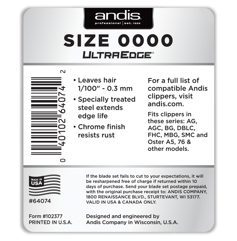 HOJA DESMONTABLE ANDIS ULTRAEDGE, TAMAÑO 0000 #64074