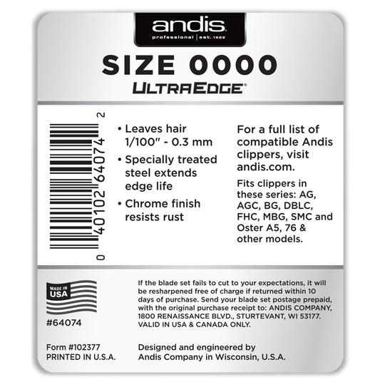 ANDIS ULTRAEDGE DETACHABLE BLADE, SIZE 0000 #64074