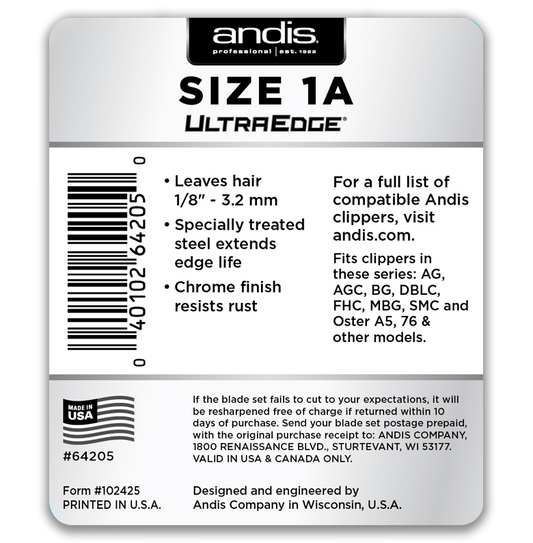 ANDIS ULTRAEDGE DETACHABLE BLADE, SIZE 1A #64205