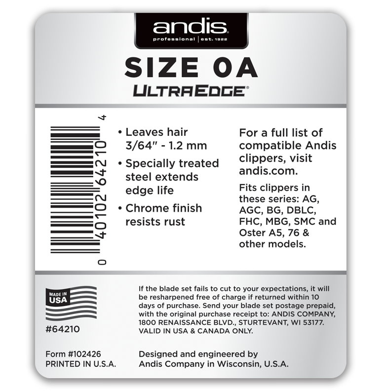 ANDIS ULTRAEDGE DETACHABLE BLADE, SIZE 0A #64210