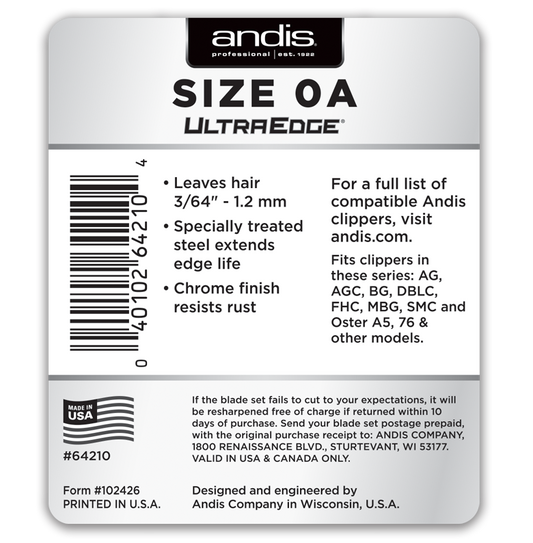 ANDIS ULTRAEDGE DETACHABLE BLADE, SIZE 0A #64210