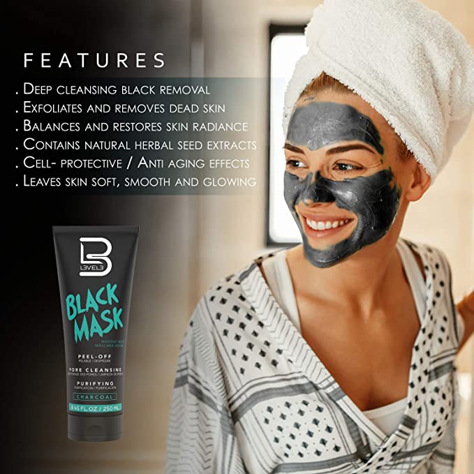 L3VEL3 BLACK CHARCOAL PEEL-OFF FACE MASK 8.45 OZ