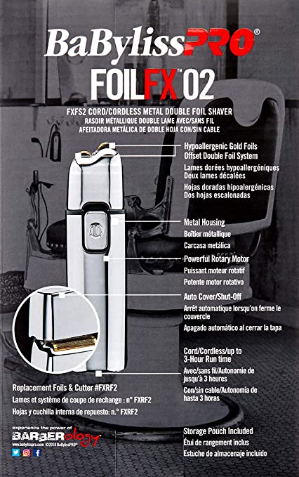 BABYLISSPRO CORDLESS METAL SILVER DOUBLE FOIL SHAVER FXFS2