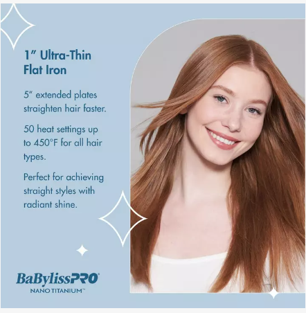 BABYLISS PRO NANO TITANIUM FLAT IRON 1" BNT4072TUC