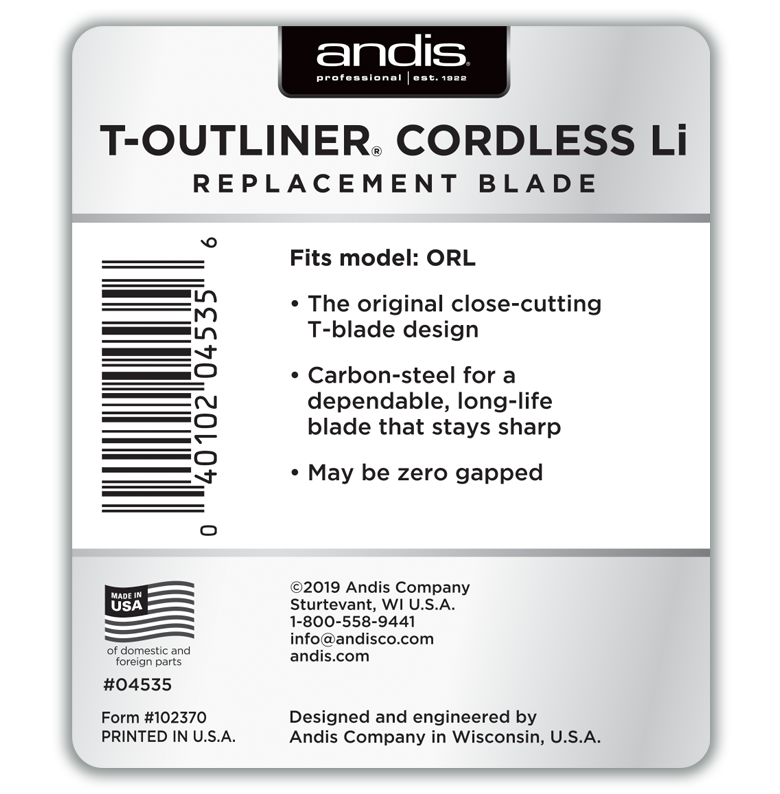 ANDIS T-OUTLINER CORDLESS LI REPLACEMENT T-BLADE #04535