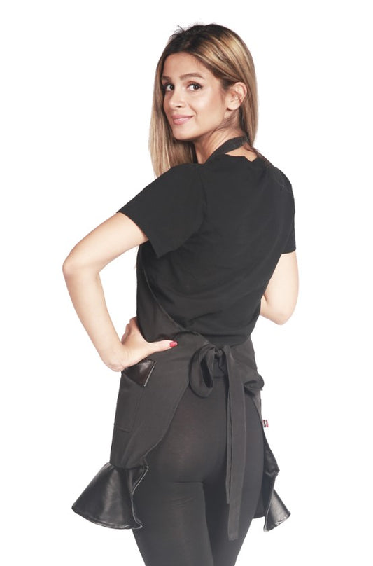 DELANTAL DE VESTIDO DE CUERO SINTÉTICO PARA CÓCTEL DE ESTILISTA NEGRO N.º 215