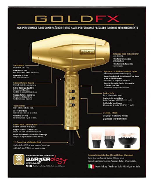 SECADORA TURBO DE ALTO RENDIMIENTO BABYLISSPRO GOLDFX #FXBDG1