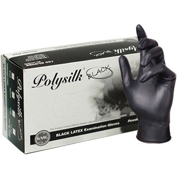 POLYSILK BLACK LATEX GLOVES 100 PK