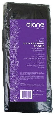 DIANE STAIN RESISTENT 100% COTTON TOWELS BLACK 12 PK 25106