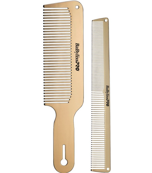 BABYLISS PRO BARBEROLOGY METAL COMB 2 PACK GOLD BCOMBSET2G