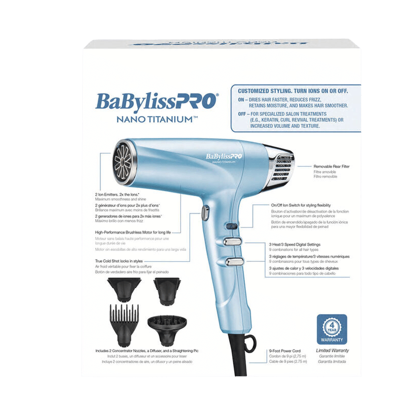 SECADORA DUAL IÓNICA DE ALTA VELOCIDAD BABYLISSPRO NANO TITANIUM BNT9100 